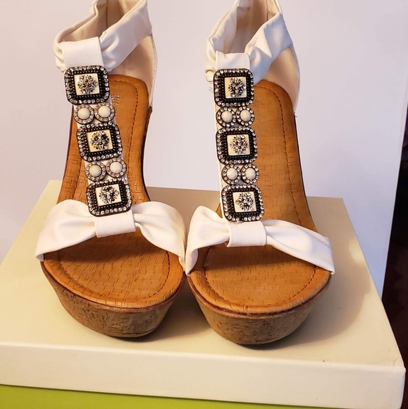 Spring Step Shoes - White Platform Wedge Sandals